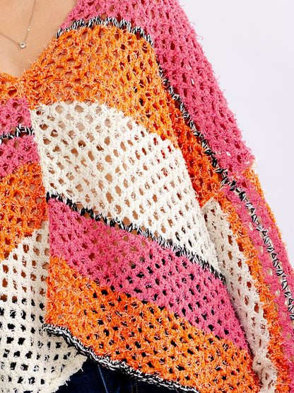 Long Sleeve V-Neck Colorblock Knit Sweater: Winsinkal Sorbet Dreams