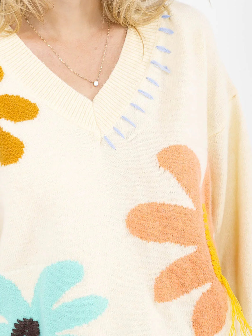 Long Sleeve Elegant V-Neck Floral Sweater: Bloom Where You’re Planted