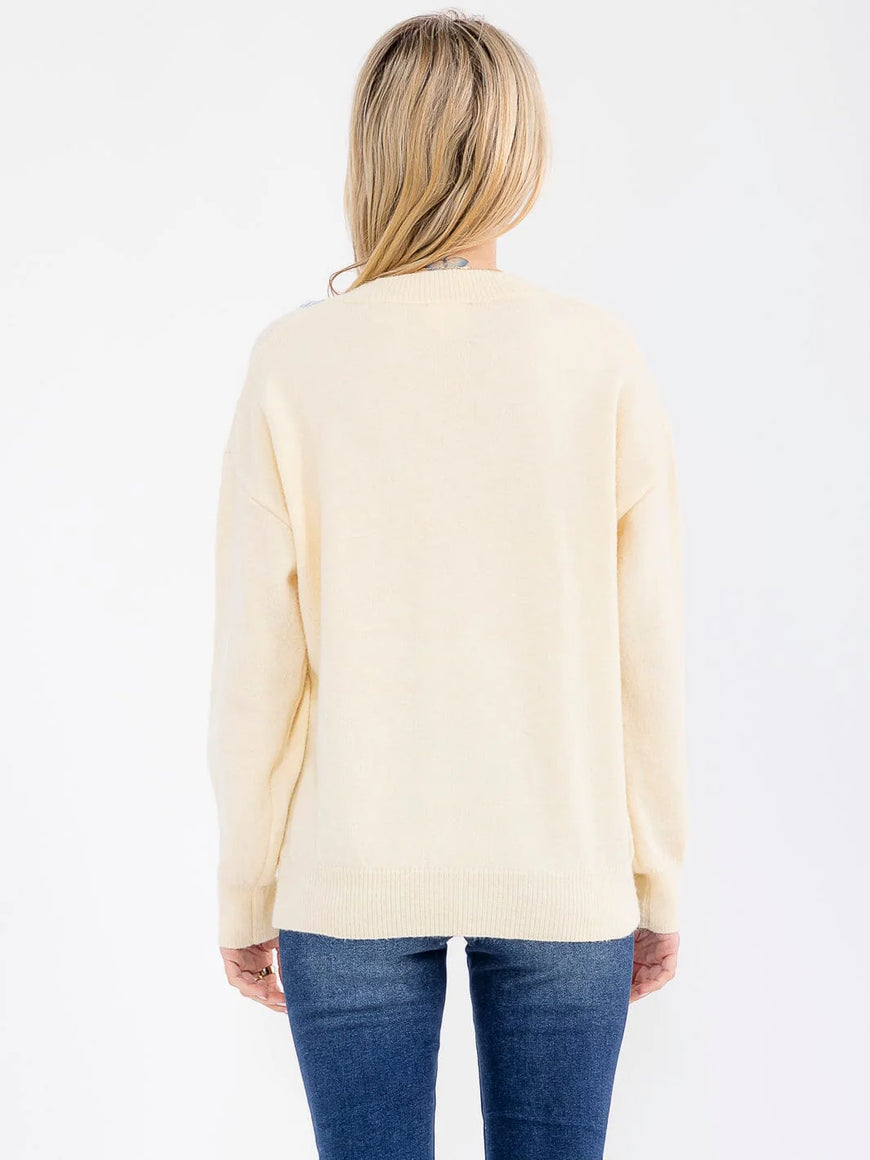 Long Sleeve Elegant V-Neck Floral Sweater: Bloom Where You’re Planted