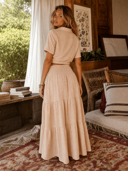 Elastic Smocked Waist Tiered Maxi Skirt: The Coast Is Clear