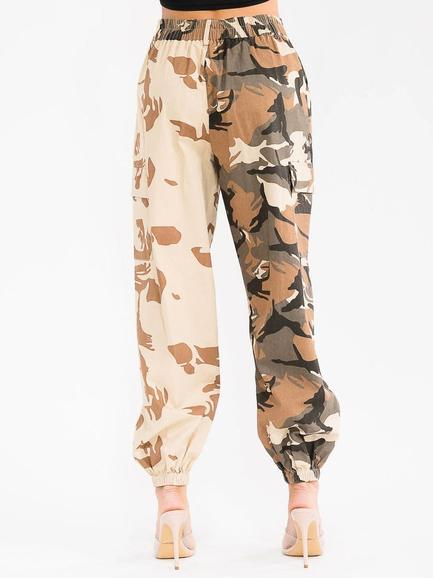 Camo Cargo Pockets Print Joggers: Weekend Warrior Button Closure Denim Pants
