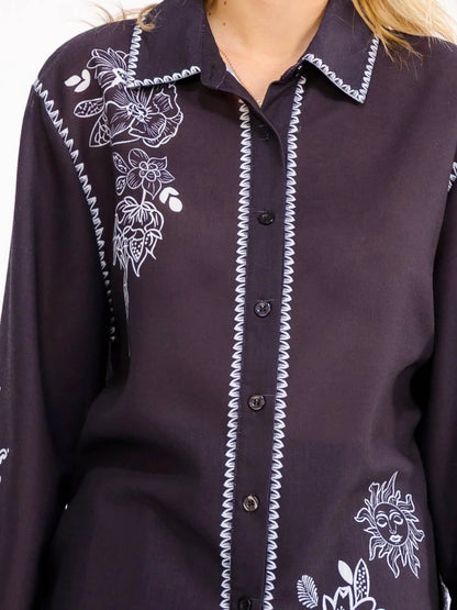 Embroidered Like Wide Leg Pant Set: Midnight Obsession