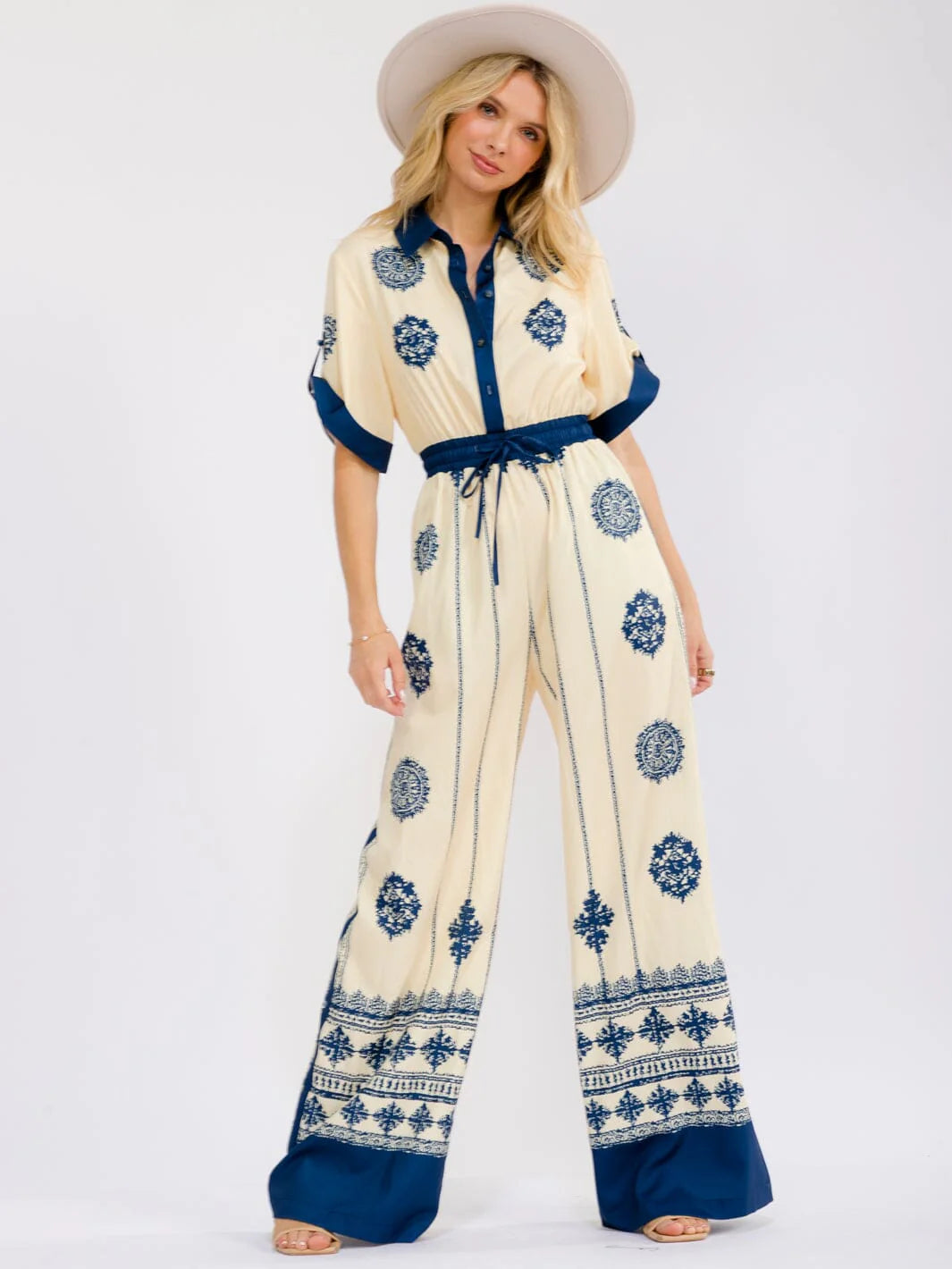 Printed Wide Leg Jumpsuit: Cabo Oasis
