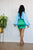Style & Grace Blue Green Color-Block Satin Drape Front Bodysuit Skirt Set