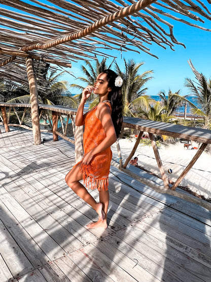 Crochet Cover Up Dress: Orange You Glad Asymmetric Hem