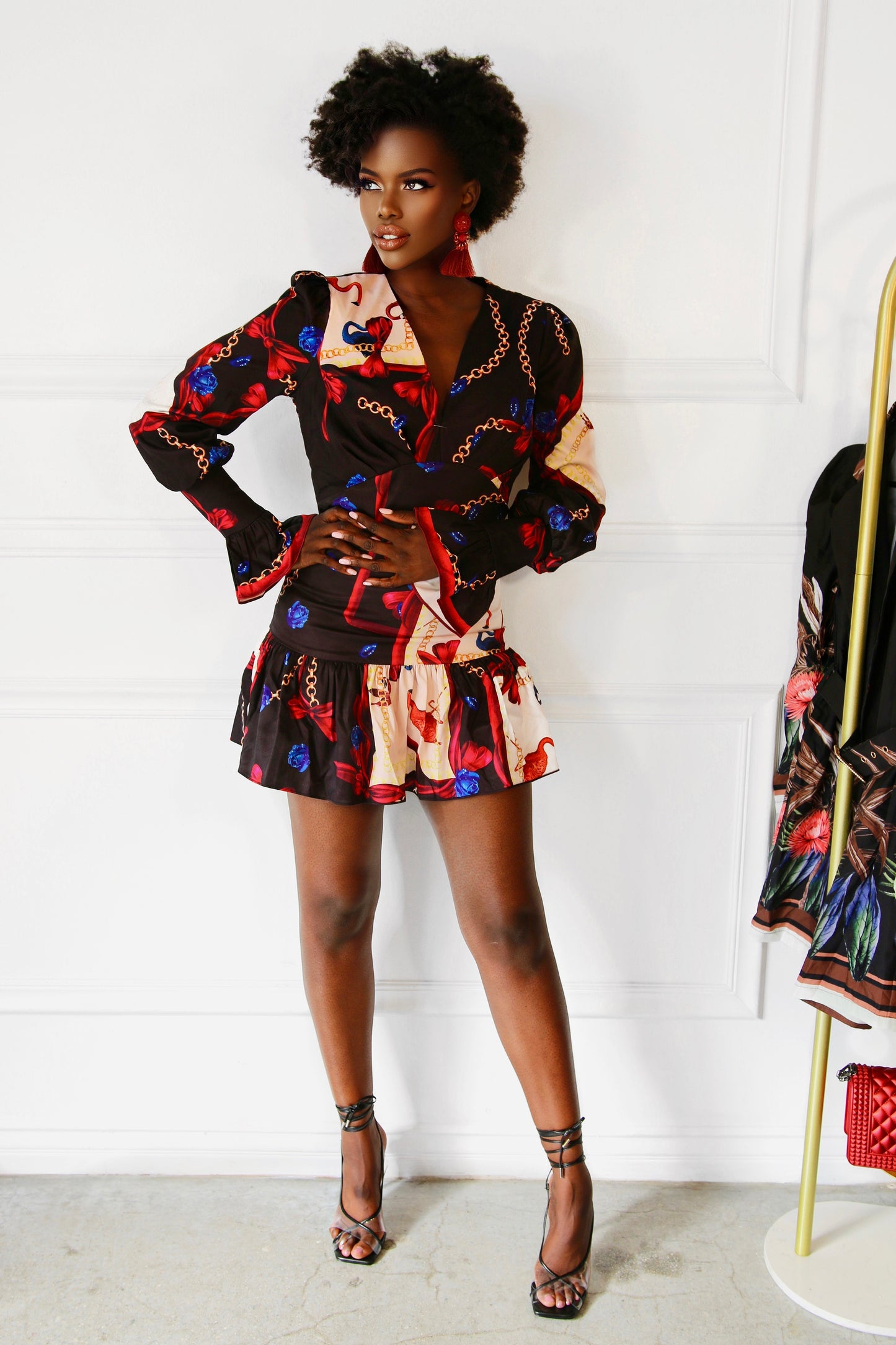 Long Sleeve Mini Skirt: Slay With Me Baroque Print