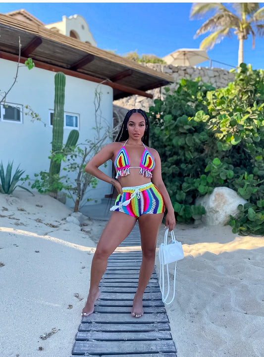 Two Piece Crochet Short Set: Tulum Fiesta Hippie Hand Made