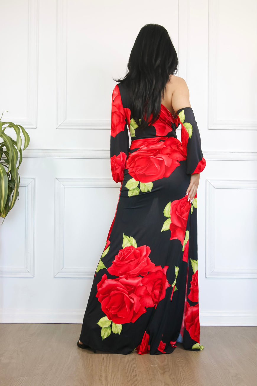 A Splash of Rose Floral Maxi Dress