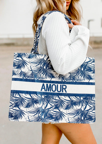 Blue Beach Tote: Amour Tropical Pattern Tote Bag