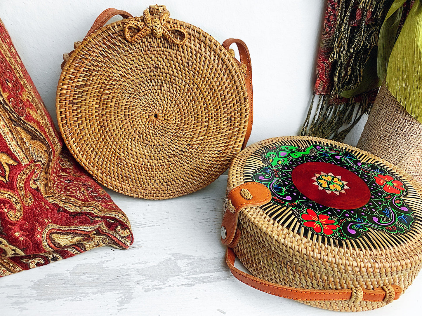 Handmade Rattan Bag: Soleil Brilliant Carved with Pattern
