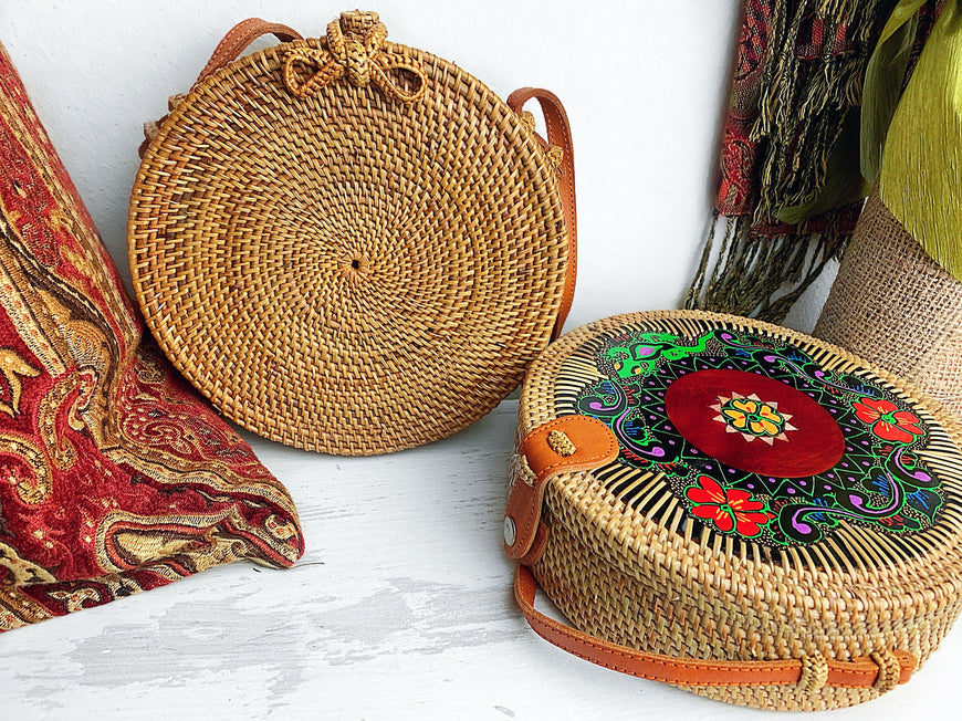 Jolie Fleur Handmade Carved Rattan Bag