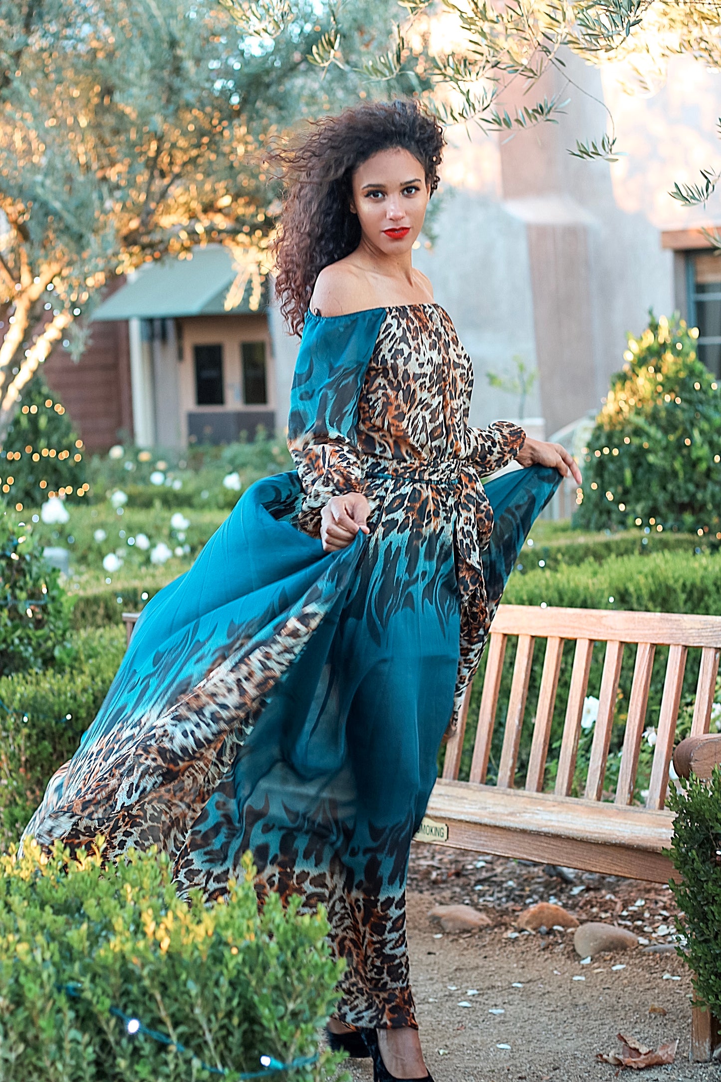 Off The Shoulder Leopard Print Dress with Long Sleeves: Run Wild