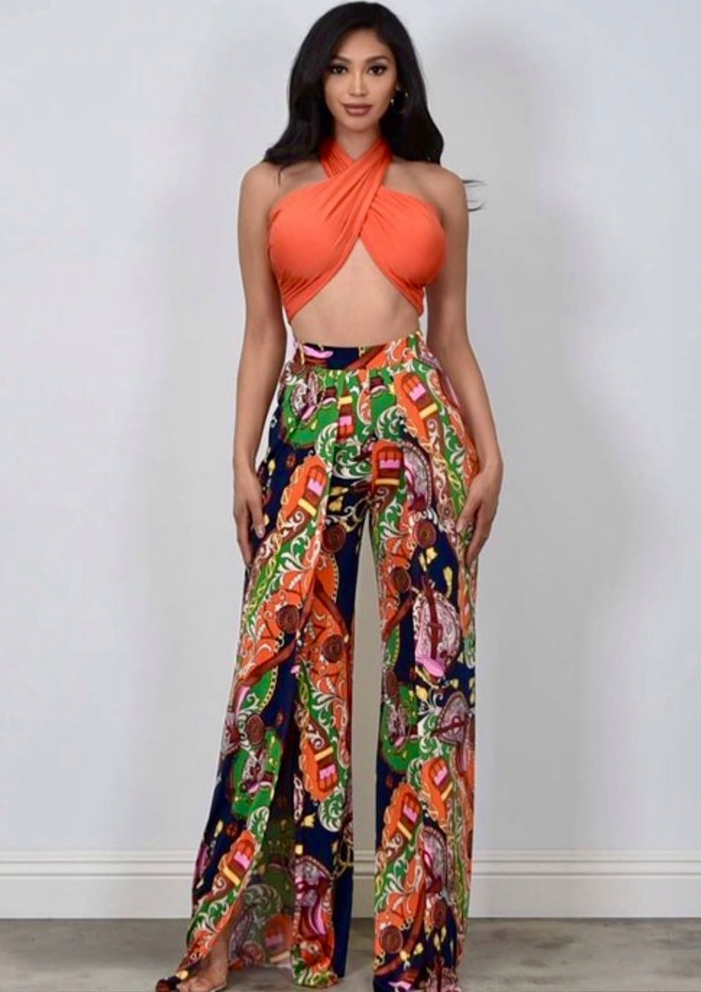 Palazzo Pants With Crop Top Set: Cabana Bay Orange