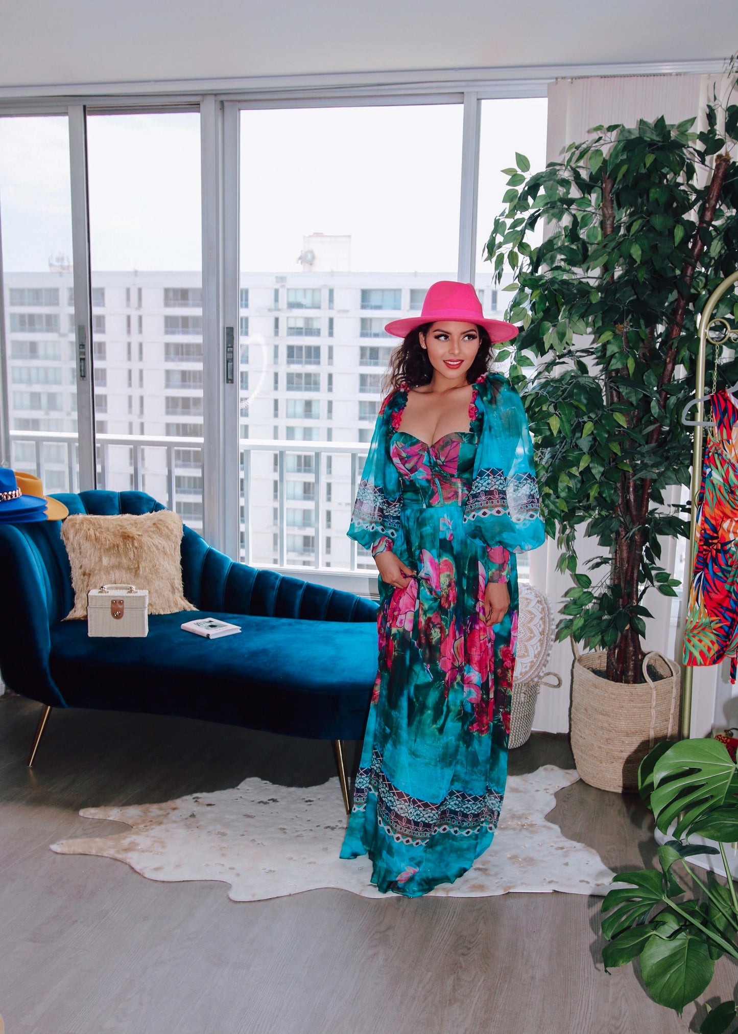 Full Length Floral Dress: Pretty Senorita Emerald Pattern