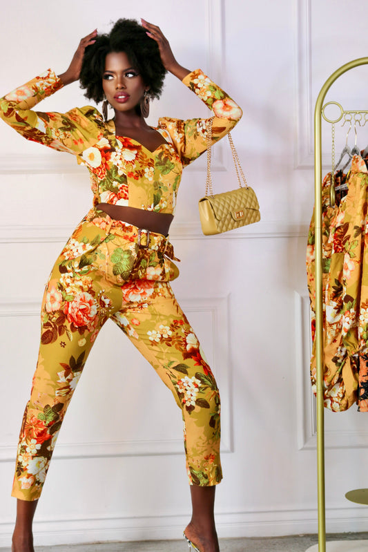 Cigarette Pant Set: La Jolie Fleur Floral Print