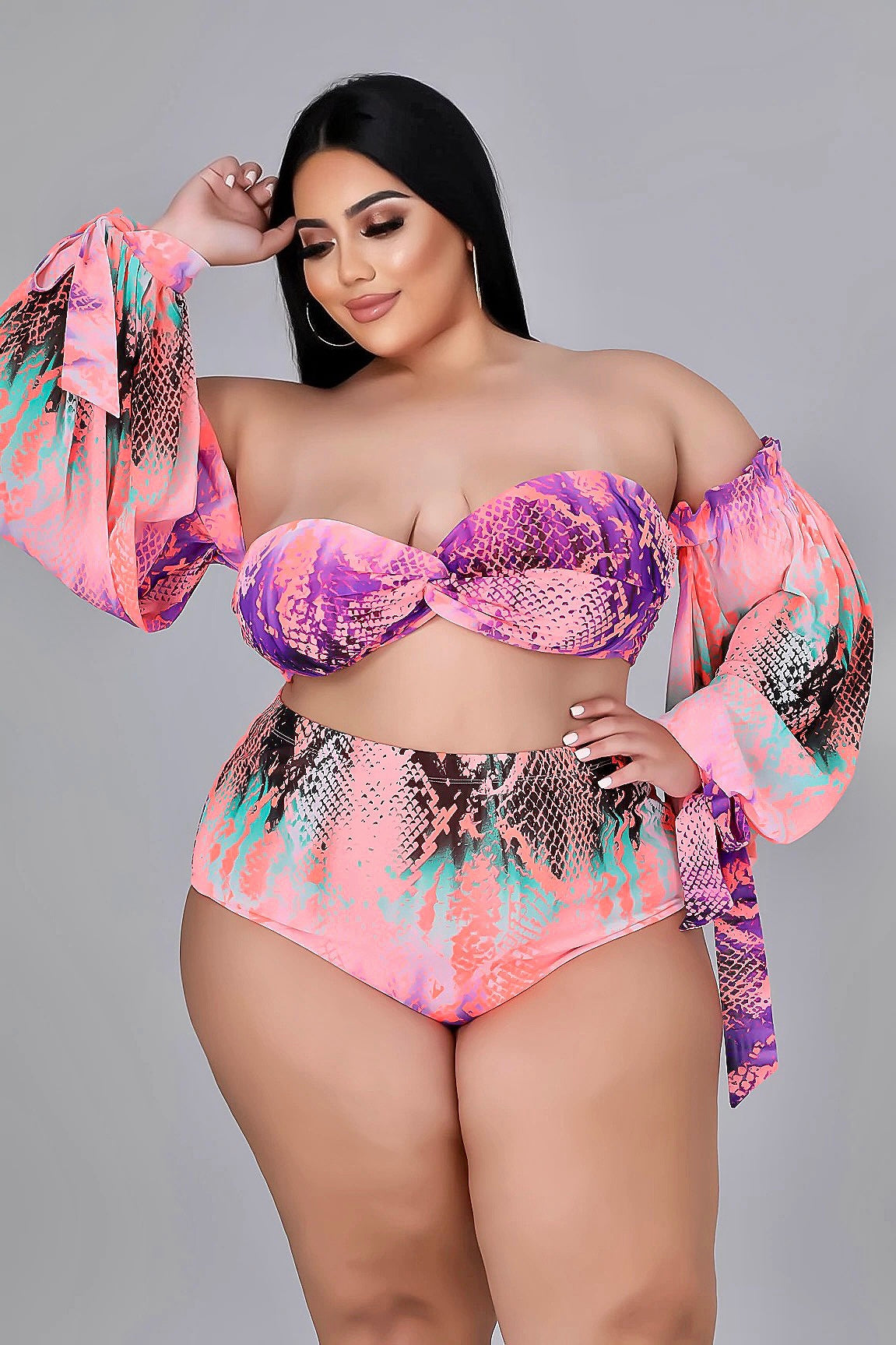 Tankini With a Skirt: Tropical Delight 3 Piece Set in Pink
