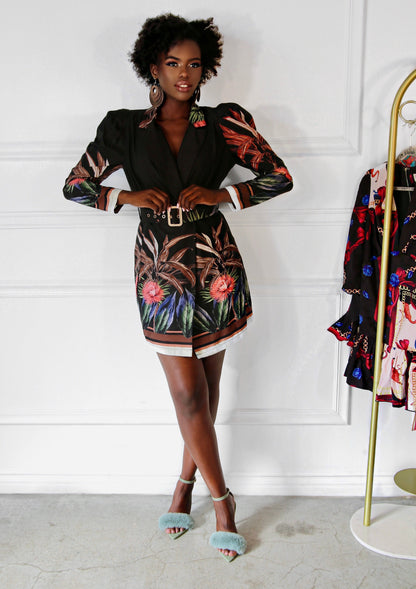 Belted Blazer Dress: Cherry Blossom Long Sleeve