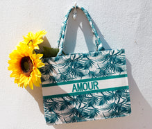 Blue Beach Tote: Amour Tropical Pattern Tote Bag