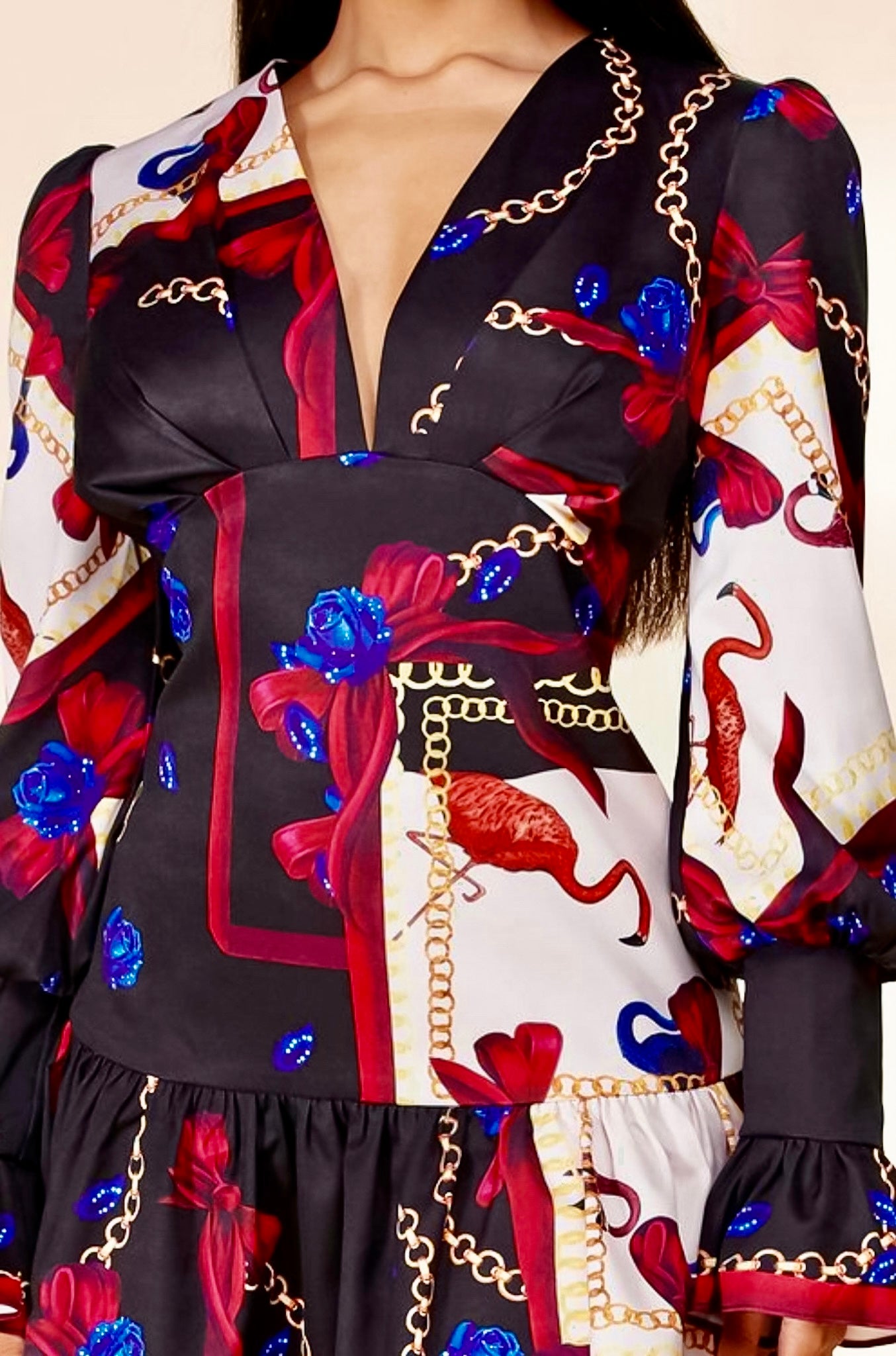 Long Sleeve Mini Skirt: Slay With Me Baroque Print