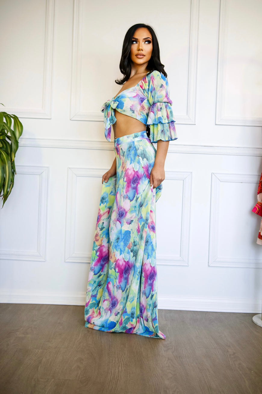 Feel Me Flow Ruffle Top & Maxi Skirt Ribbed Set