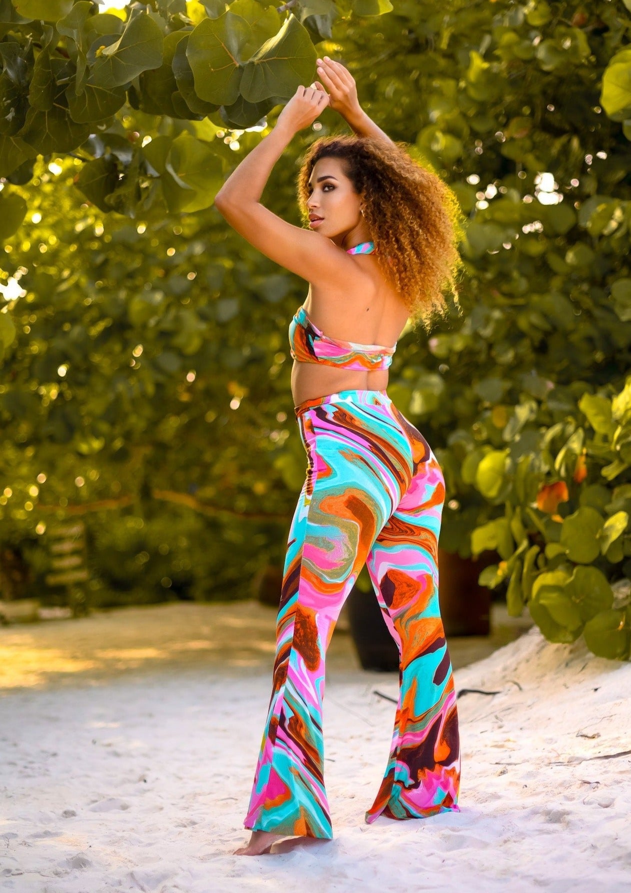 Halter Set: Tropical Fiesta Top and Flare Bottoms
