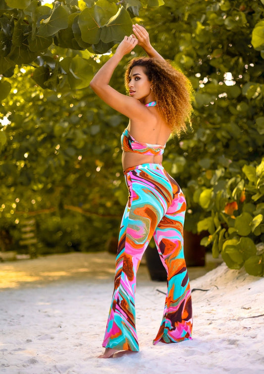 Halter Set: Tropical Fiesta Top and Flare Bottoms