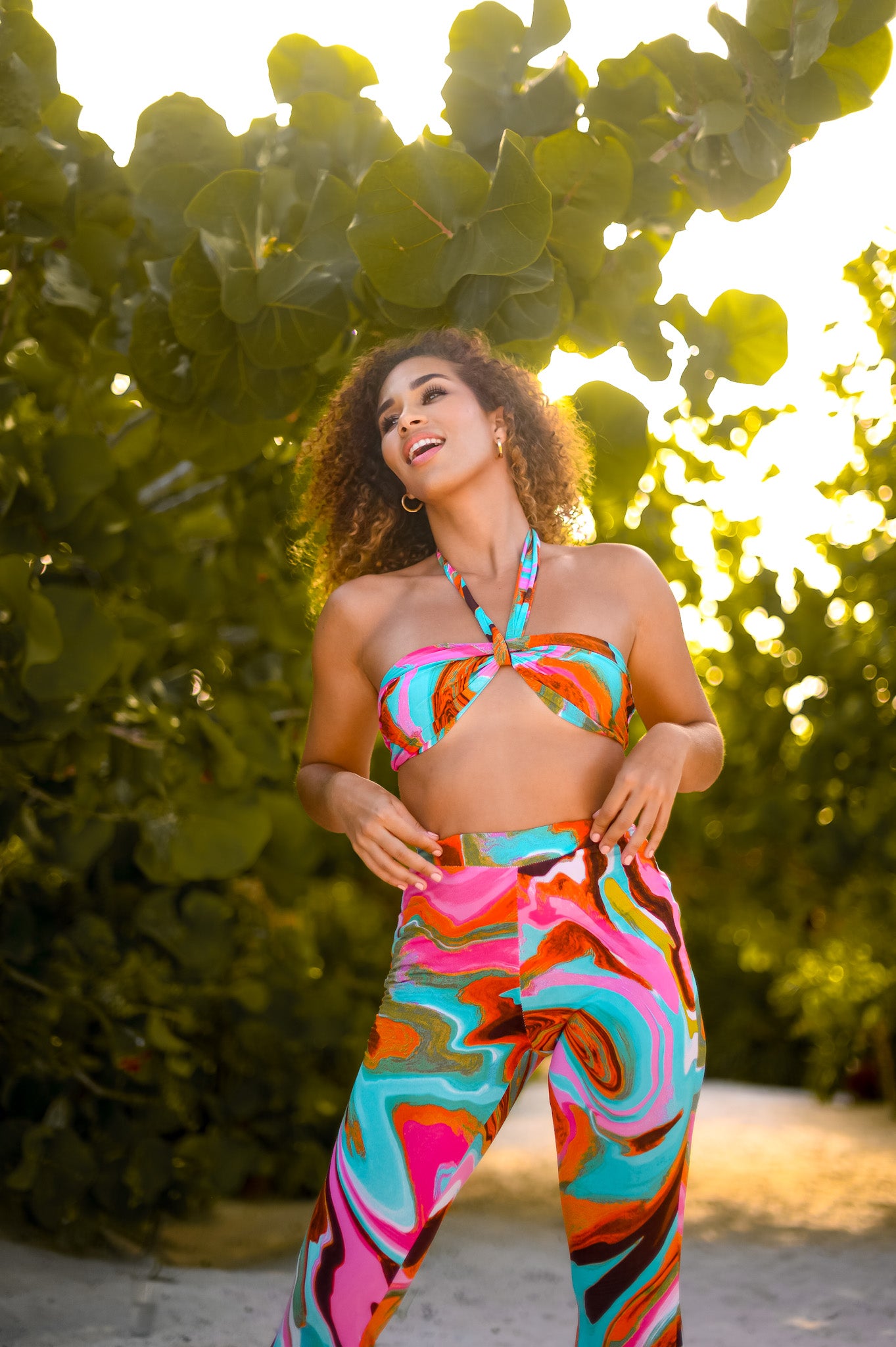 Halter Set: Tropical Fiesta Top and Flare Bottoms