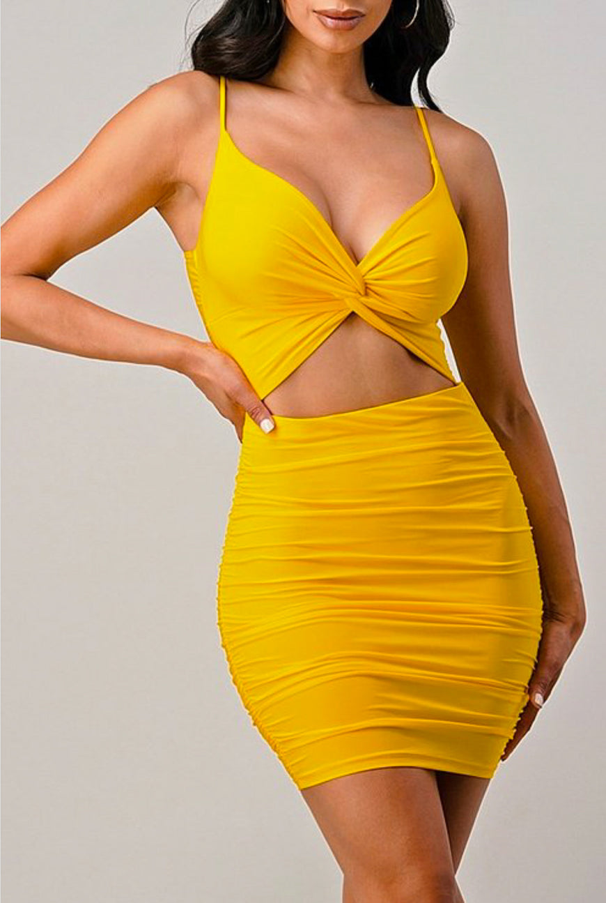 Sweet Intention Body-con Ruched Dress in Yellow