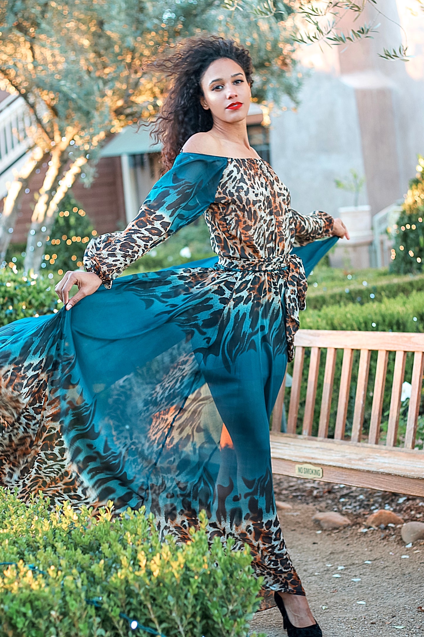 Off The Shoulder Leopard Print Dress with Long Sleeves: Run Wild