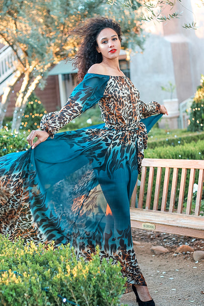 Off The Shoulder Leopard Print Dress with Long Sleeves: Run Wild