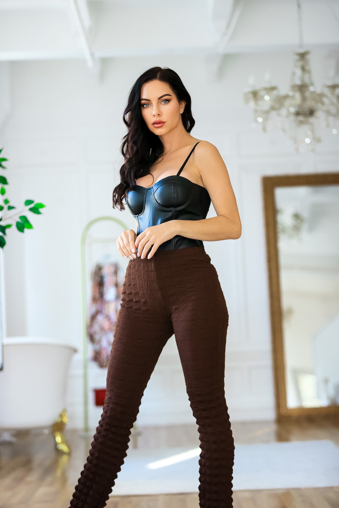 Ladies Flare Pants: Love Struck Popcorn Bubble in Cacao