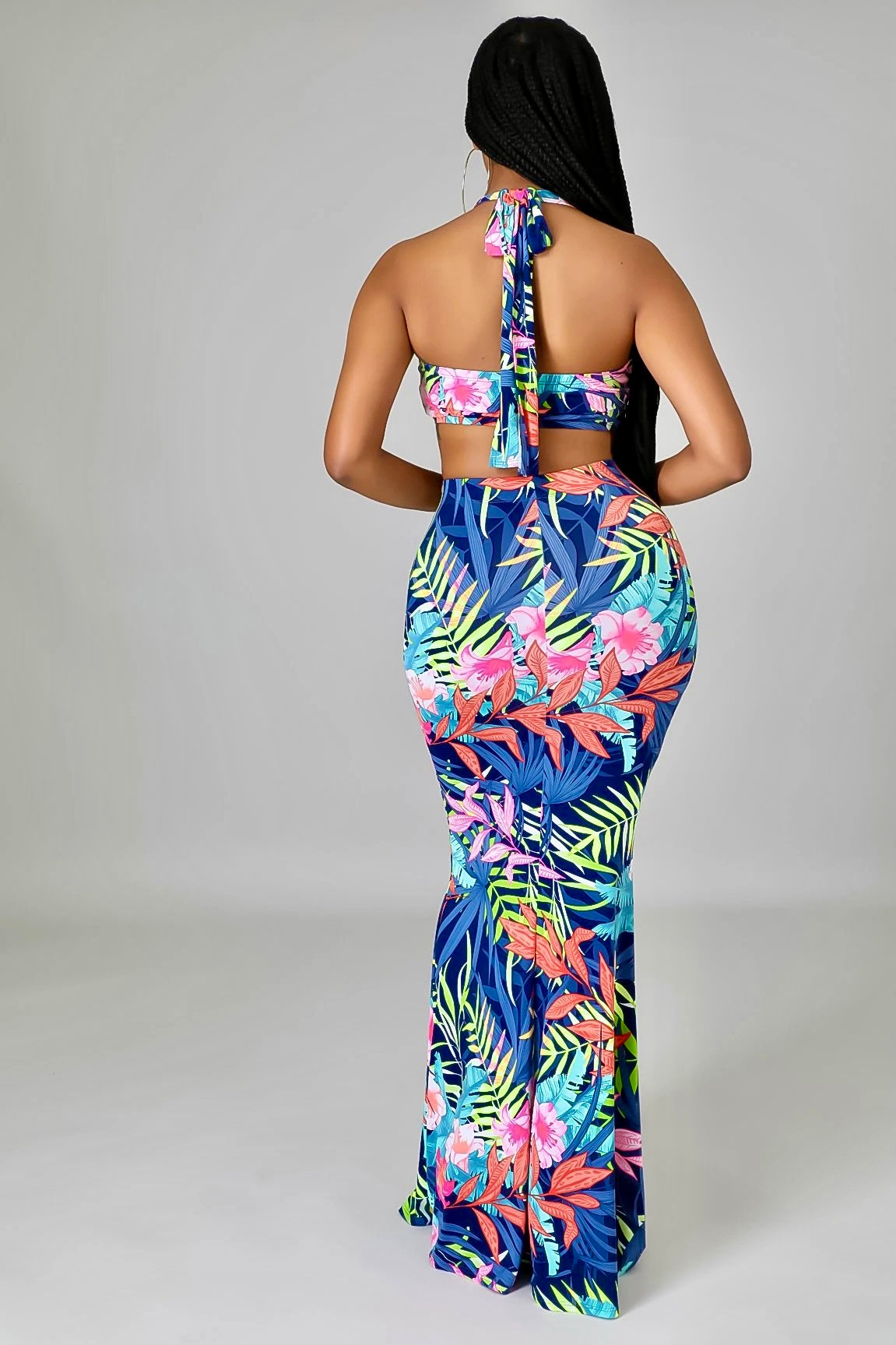 Maxi Skirt Set: Island Dreaming Sleeveless with Blue Pattern