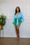 Style & Grace Blue Green Color-Block Satin Drape Front Bodysuit Skirt Set