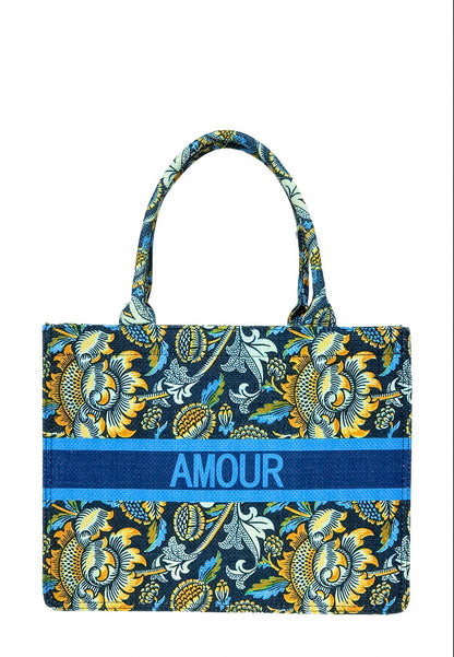 Blue Beach Tote: Amour Tropical Pattern Tote Bag