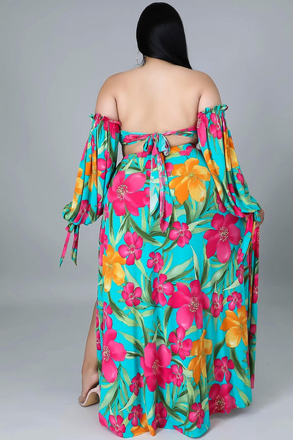 Plus Size Tankini With Skirt: Tropical Paradise 3 Piece Pink & Blue