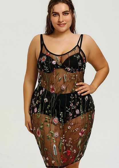 Plus Size Embroidered Slip Beach Dress