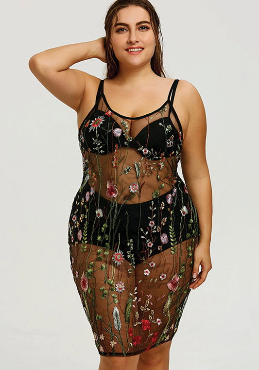 Plus Size Embroidered Slip Beach Dress