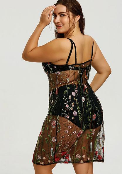 Plus Size Embroidered Slip Beach Dress