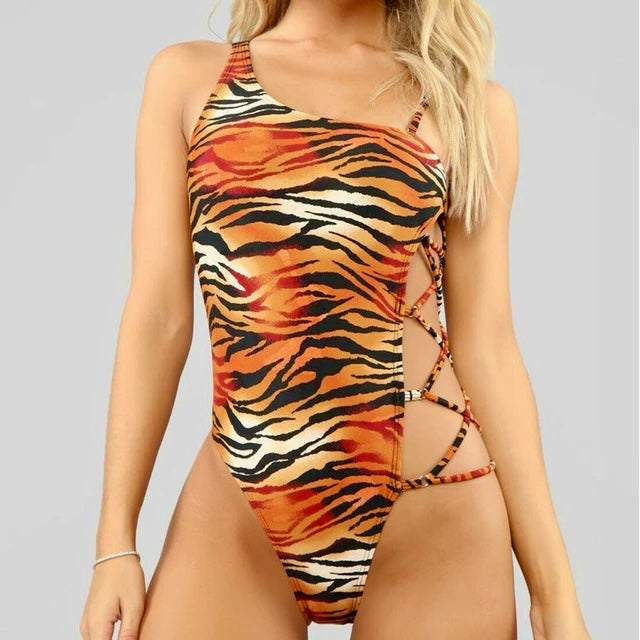 Animal Print One Piece Swimsuit: Exotic Tiger Print