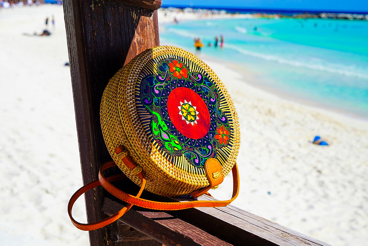 Handmade Rattan Bag: Soleil Brilliant Carved with Pattern