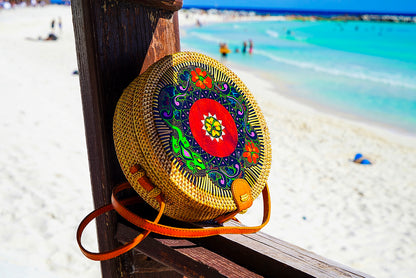 Handmade Rattan Bag: Soleil Brilliant Carved with Pattern