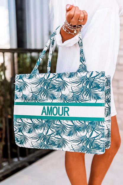 Blue Beach Tote: Amour Tropical Pattern Tote Bag