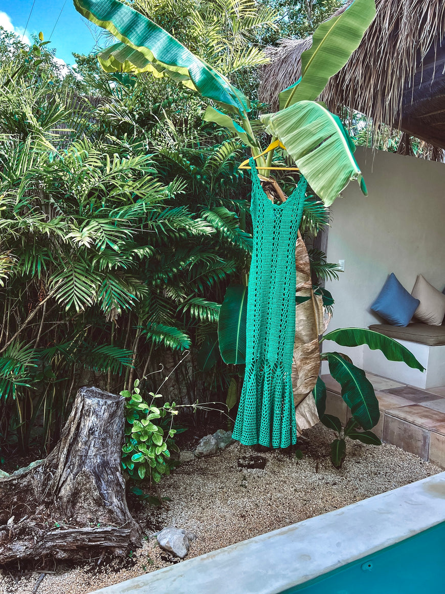 La Coqueta Green Knitted See Though Mermaid Style Dress