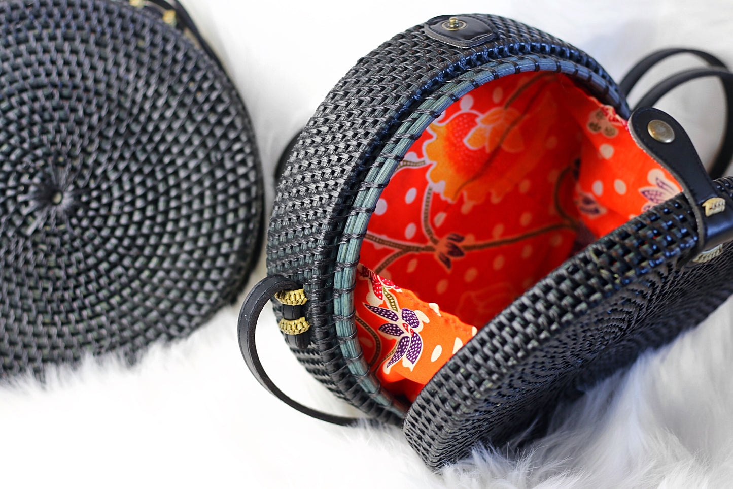 Leather Round Handcrafted Woven Bag