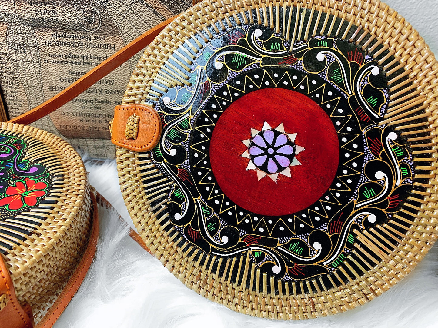 Handmade Rattan Bag: Soleil Brilliant Carved with Pattern