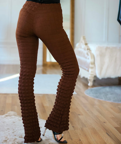 Ladies Flare Pants: Love Struck Popcorn Bubble in Cacao