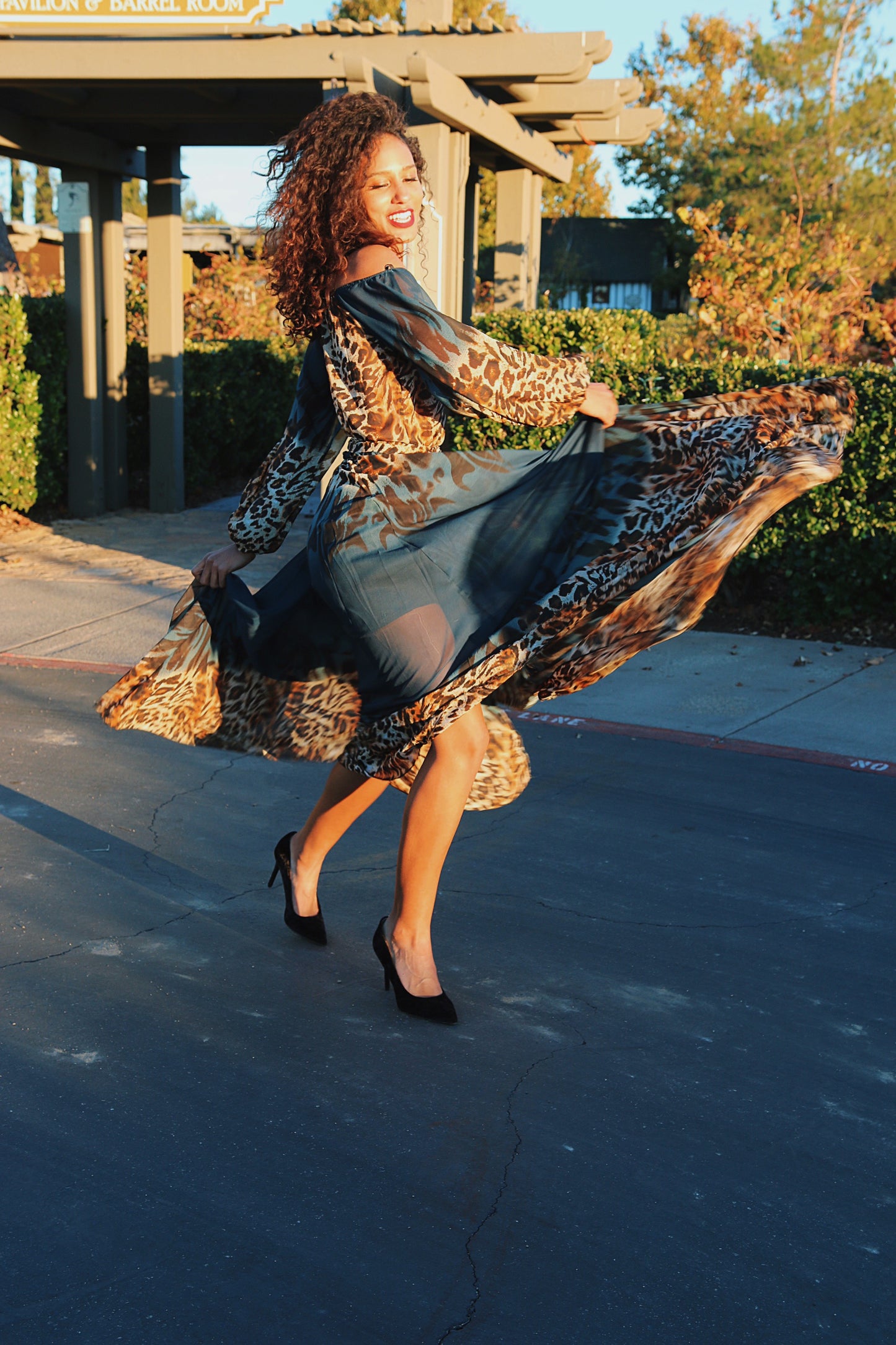 Off The Shoulder Leopard Print Dress with Long Sleeves: Run Wild