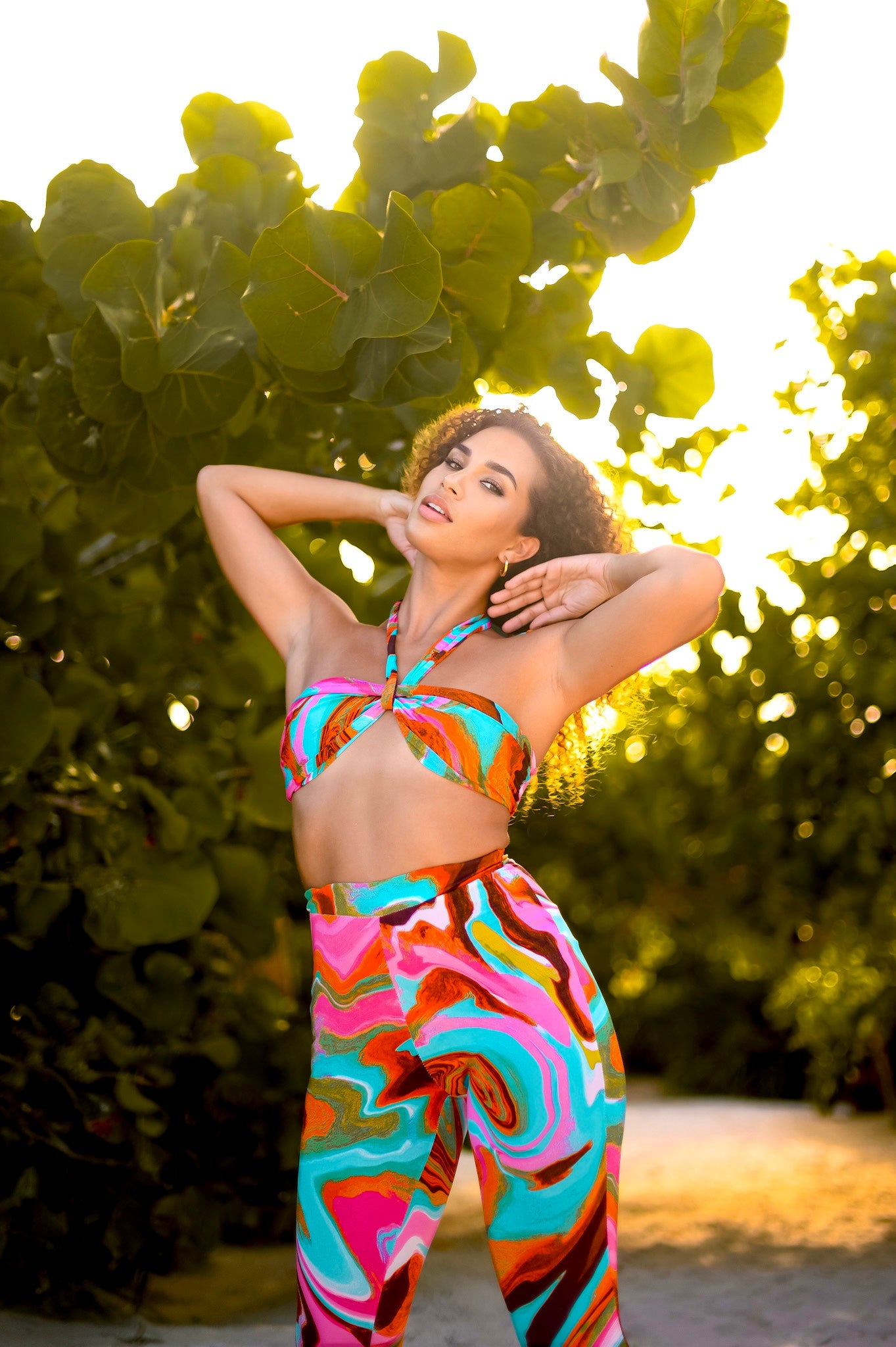 Halter Set: Tropical Fiesta Top and Flare Bottoms