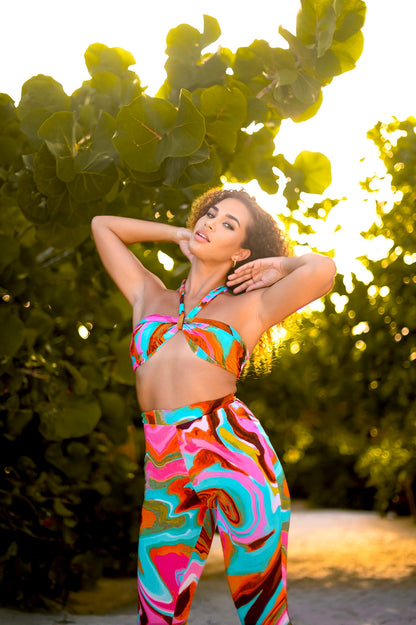 Halter Set: Tropical Fiesta Top and Flare Bottoms