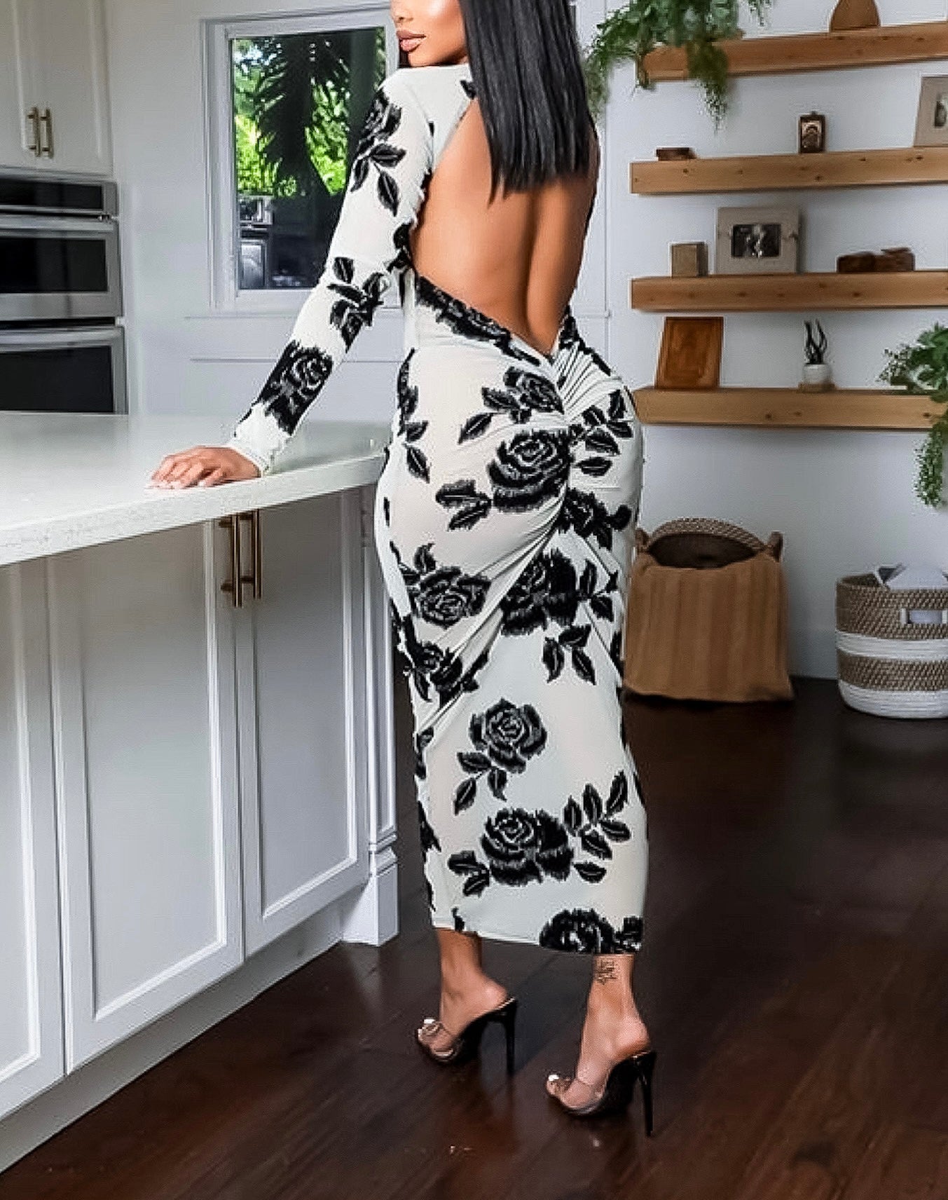 Sheer Long Sleeve Midi Dress: Love Threads Floral See Through